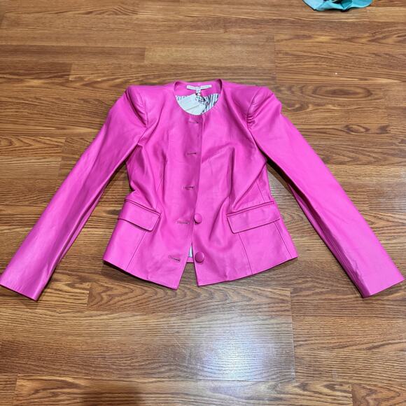 VERONICA BEARD bubblegum pink retro  Louisa Leather Jacket size 4 / small - Picture 13 of 15